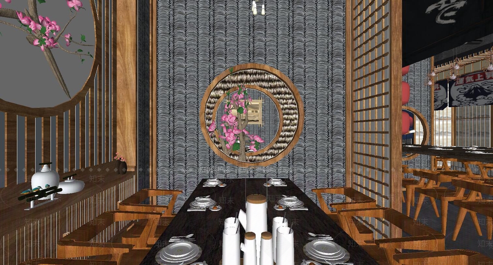 日式风格日式餐厅SU模型下载【ID:856039602】