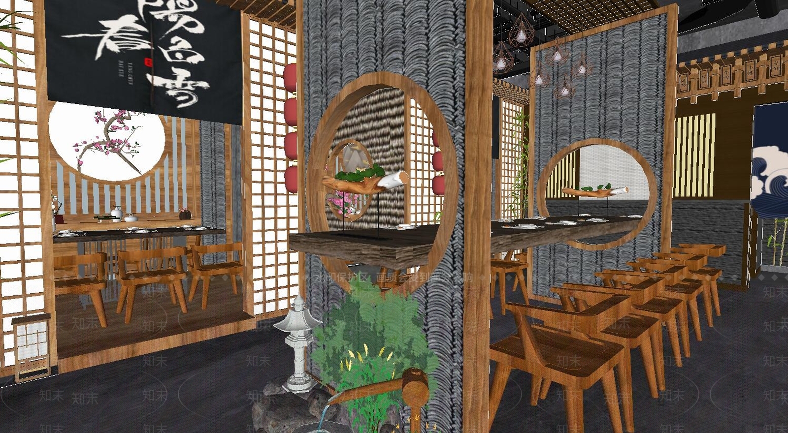 日式风格日式餐厅SU模型下载【ID:856039602】