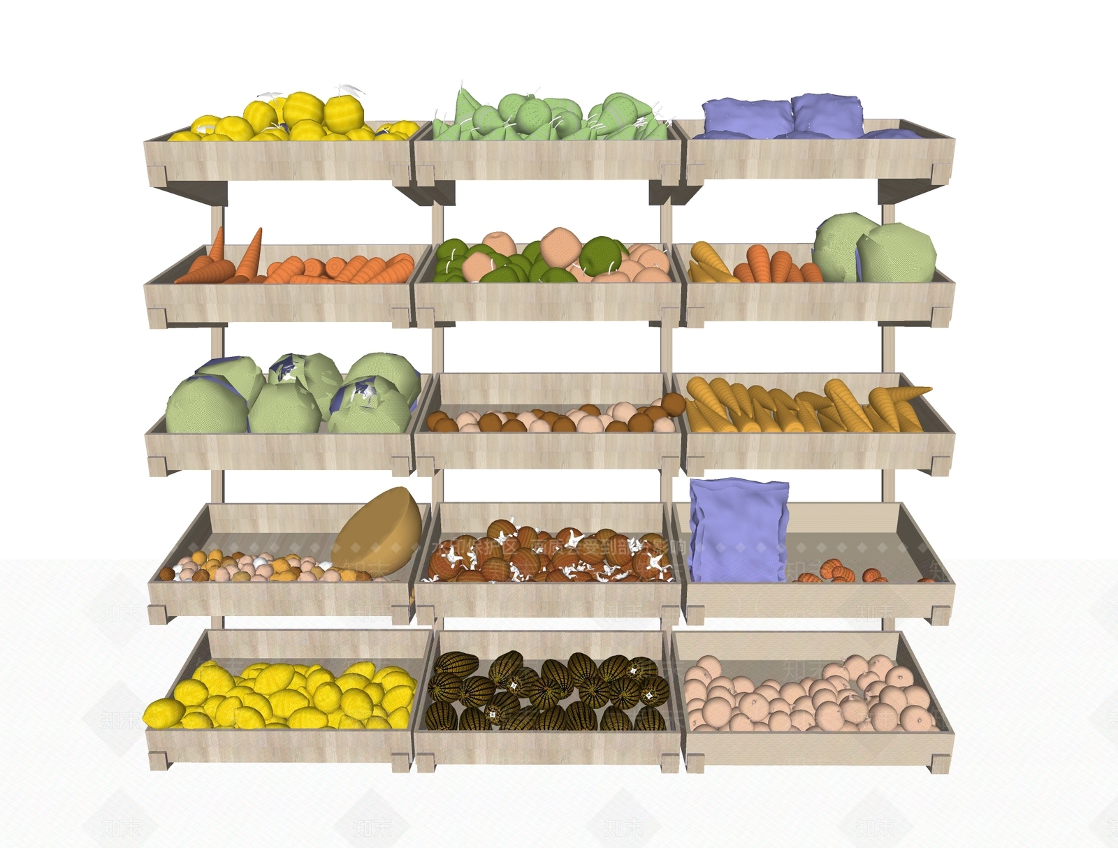 现代水果蔬菜展柜货架SU模型下载【ID:256038082】