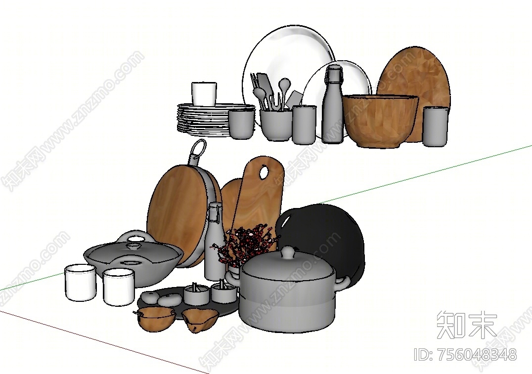 北欧风格碗碟组合SU模型下载【ID:756048348】