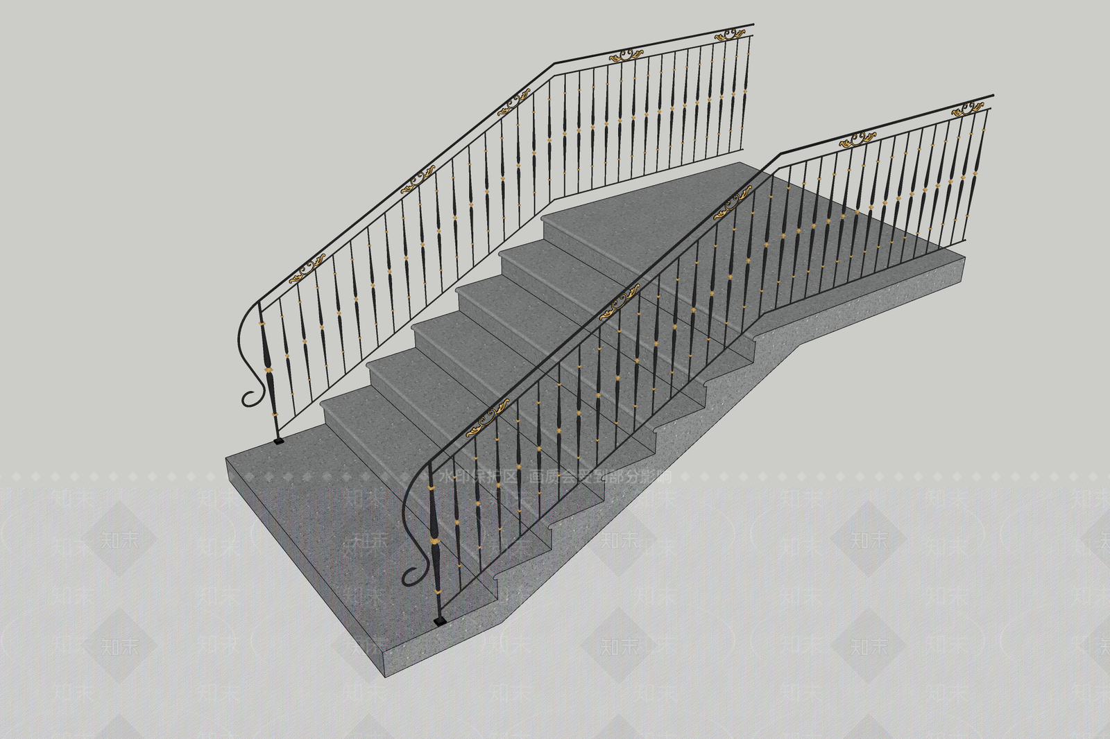 现代风格铁艺栏杆SU模型下载【ID:456078131】