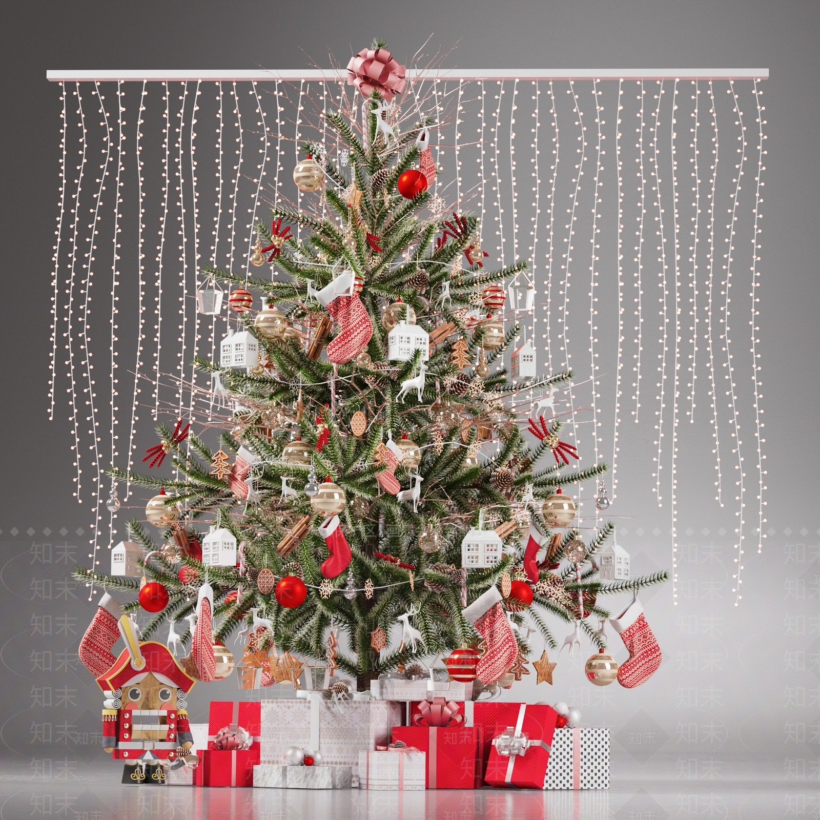 北欧圣诞节圣诞树3D模型下载【ID:656168567】