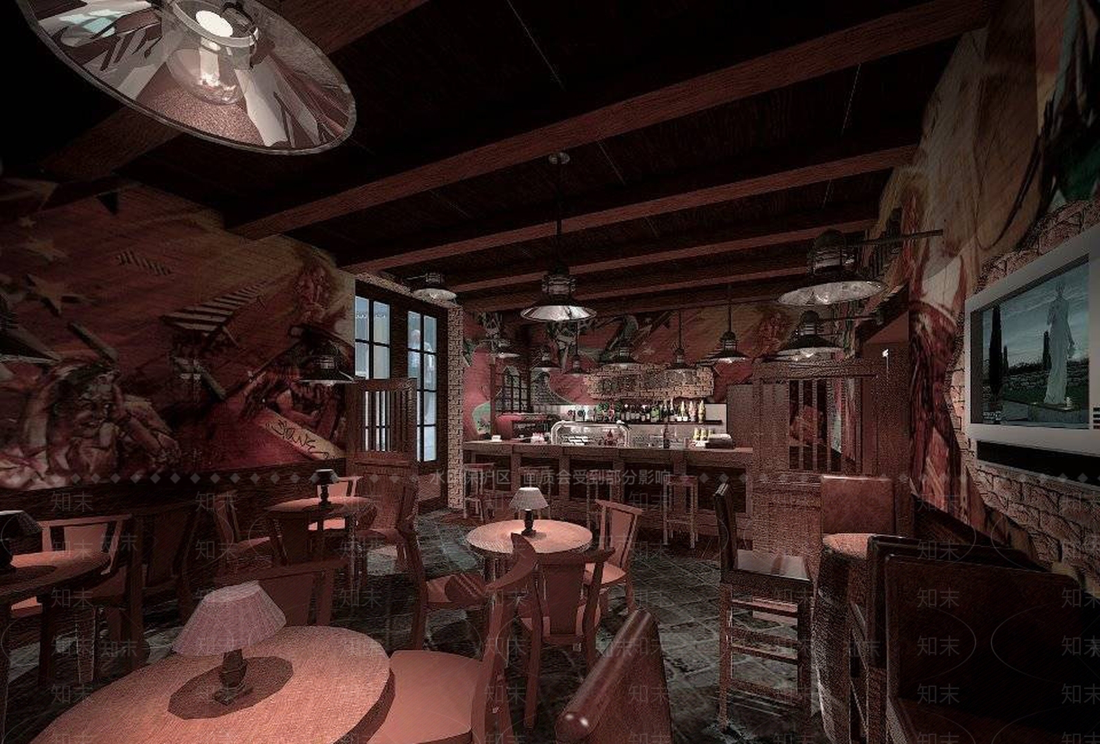 美式风格酒吧SU模型下载【ID:756180446】