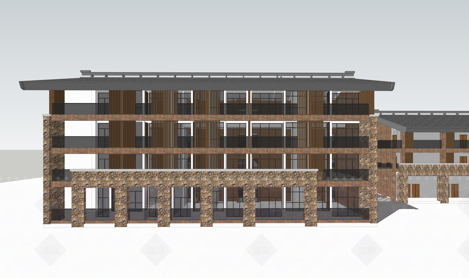 新中式风格建筑SU模型下载【ID:356263648】