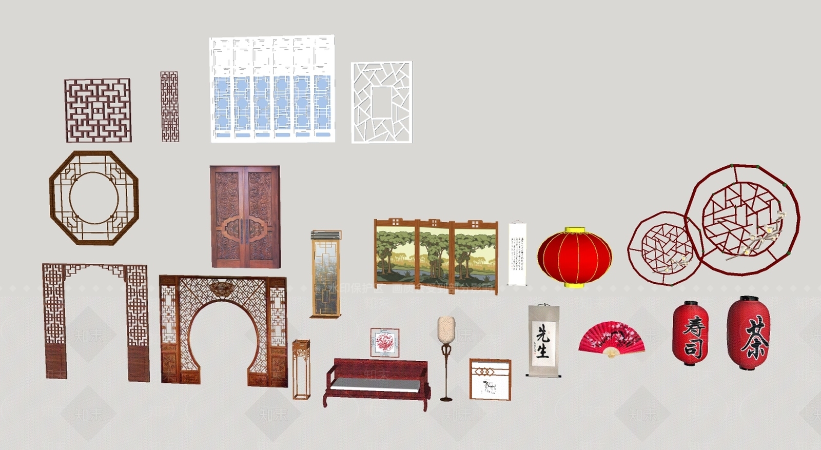 中式仿古门窗家具SU模型下载【ID:856273001】