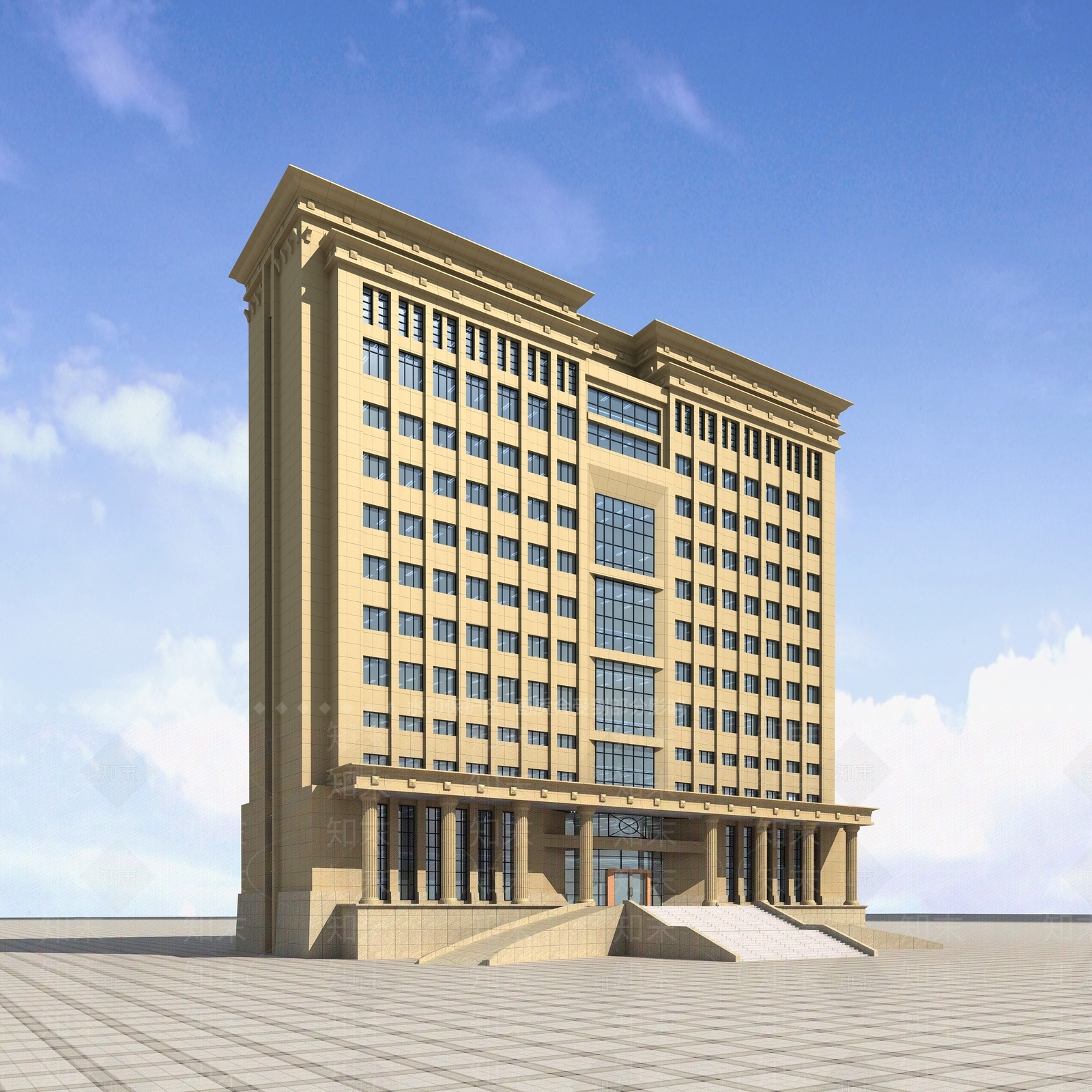 简欧高层办公楼3D模型下载【ID:456276576】