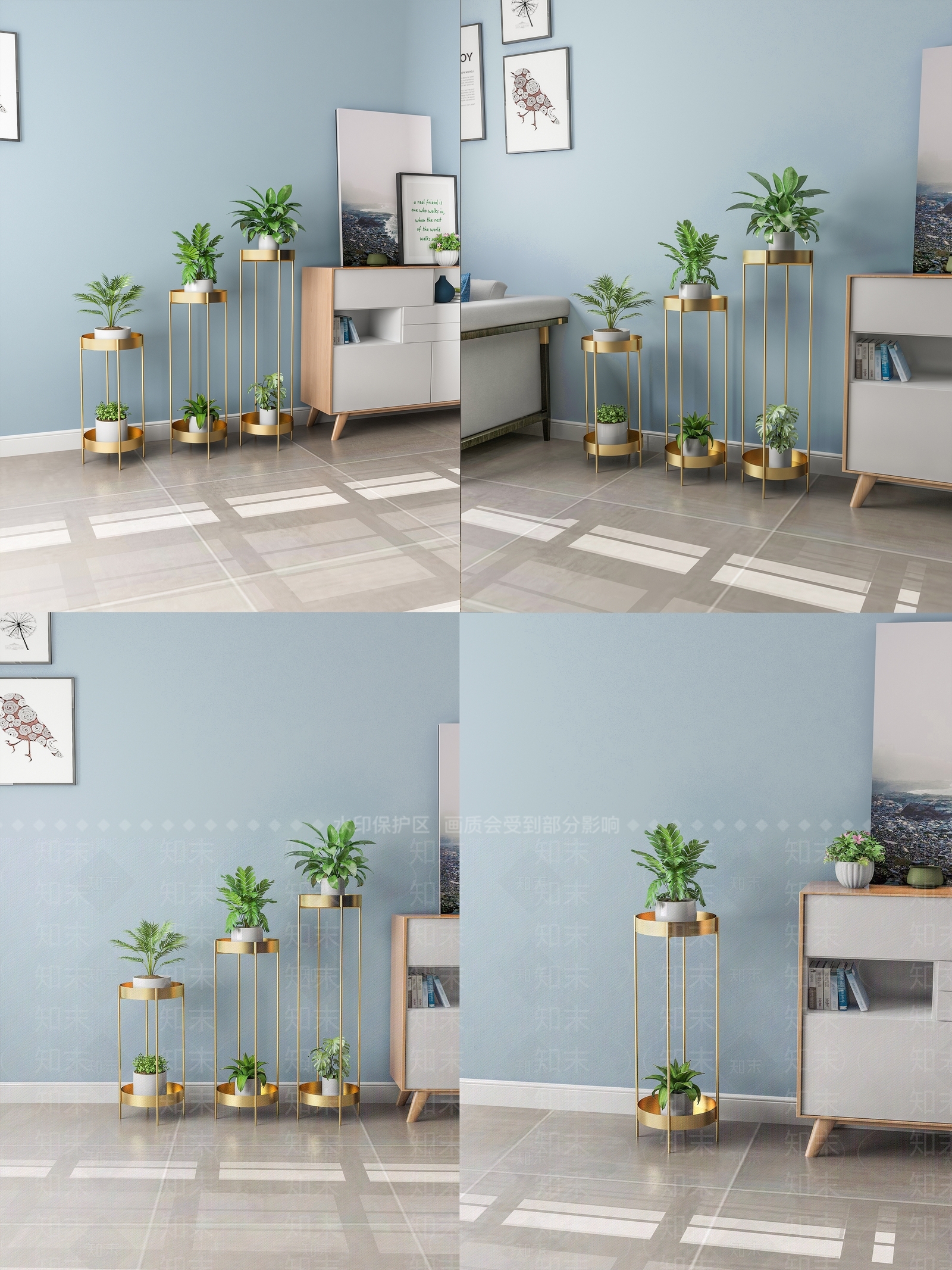 北欧家居客厅花架3D模型下载【ID:756279768】