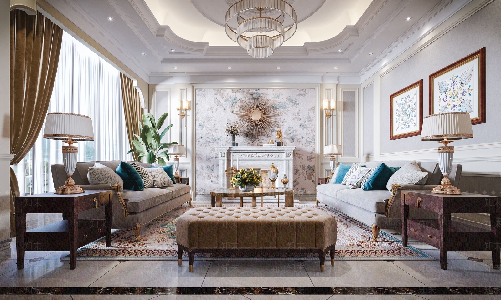 美式田园客厅3D模型下载【ID:756484801】