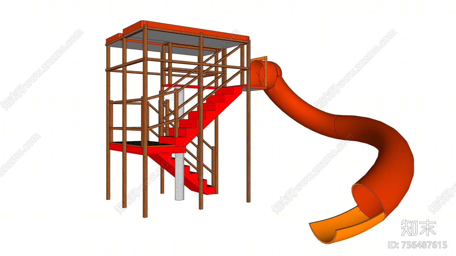 现代风格儿童滑梯SU模型下载【ID:756487615】