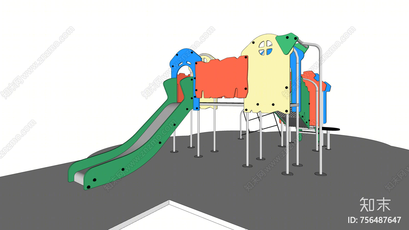 现代风格儿童滑梯SU模型下载【ID:756487647】
