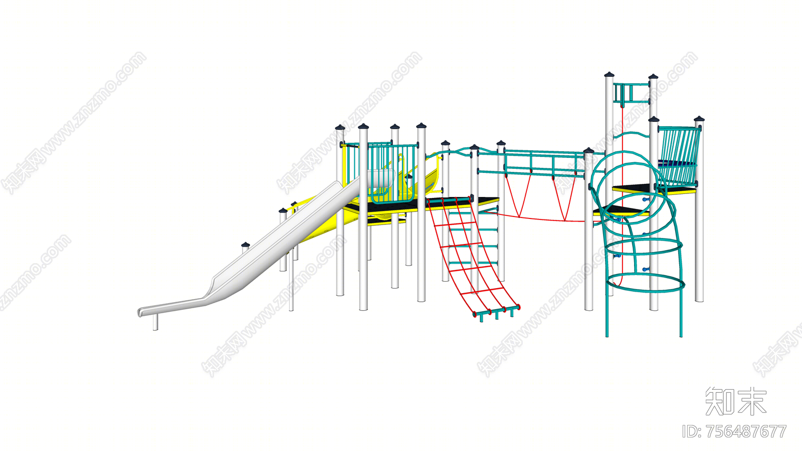 现代风格儿童滑梯SU模型下载【ID:756487677】