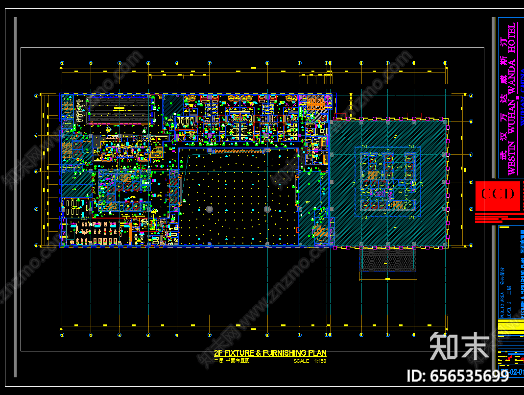 武汉万达威斯汀酒店公共区cad施工图下载【ID:656535699】
