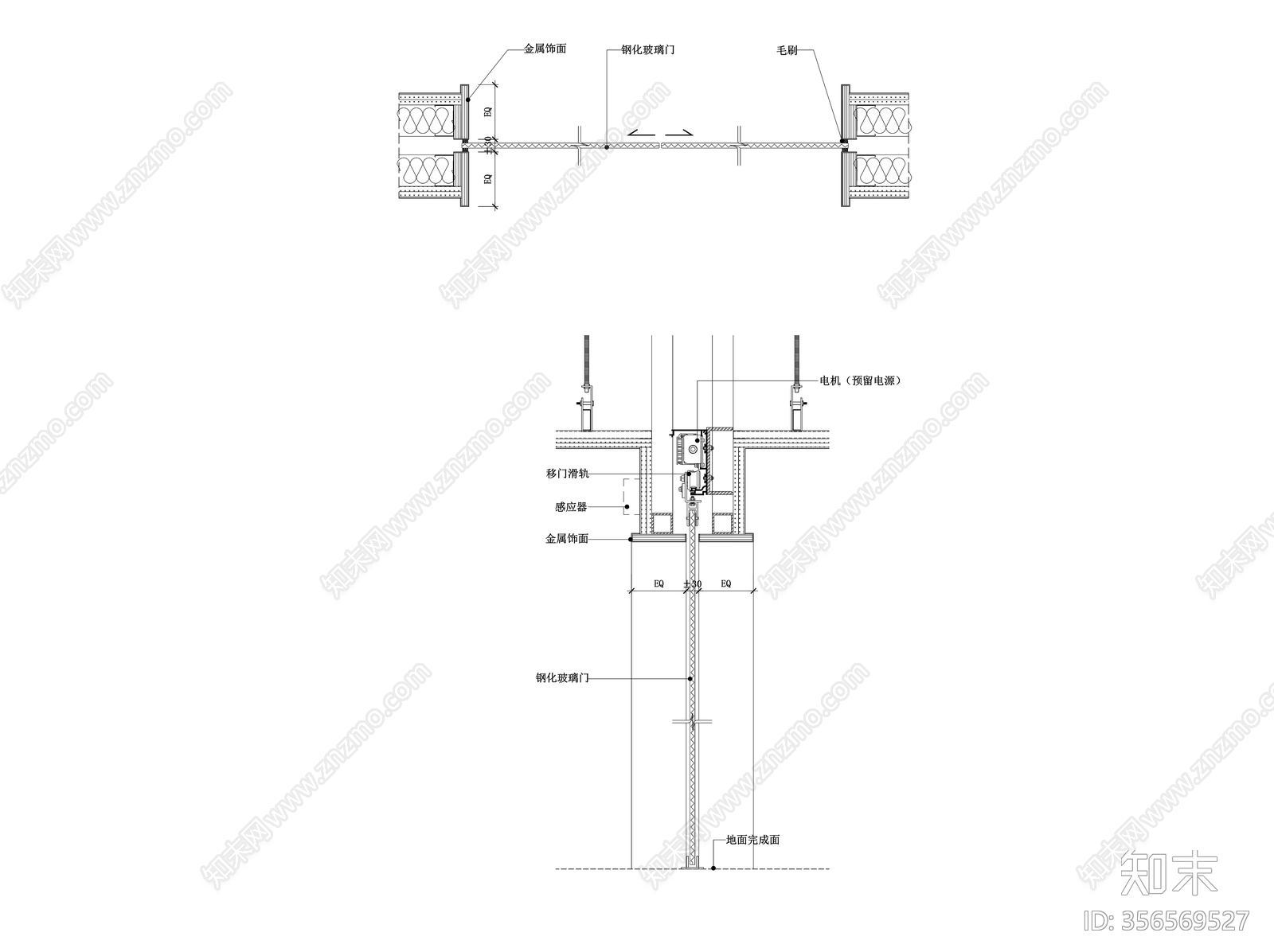 电动玻璃移门cad施工图下载【ID:356569527】