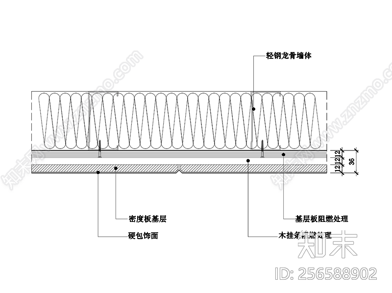 硬包饰面墙面节点图施工图下载【ID:256588902】