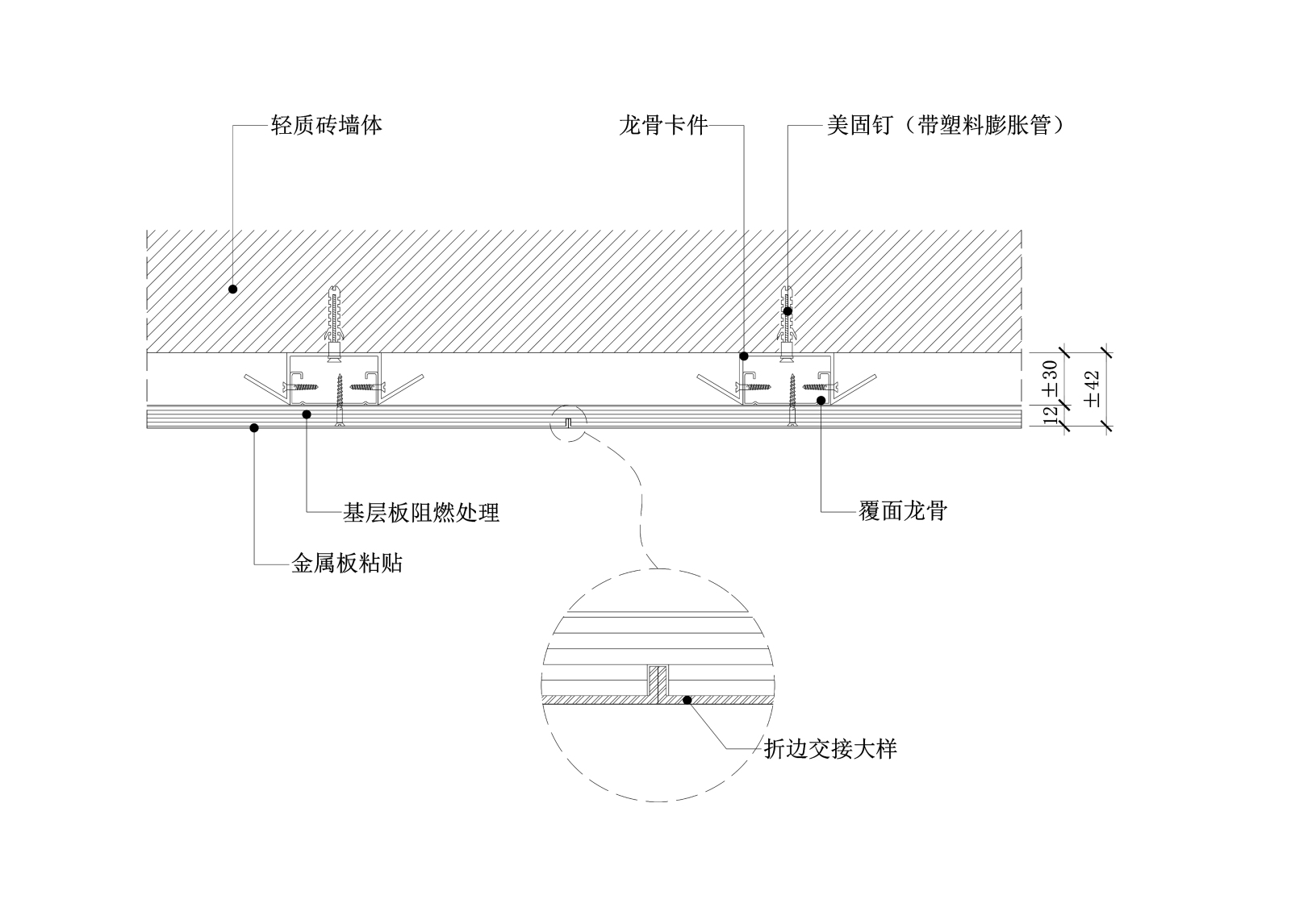 金属薄板粘贴墙面节点图施工图下载