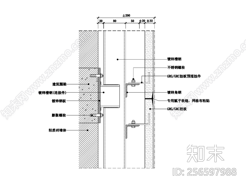 GRGGRC挂板墙面节点图施工图下载【ID:256597988】