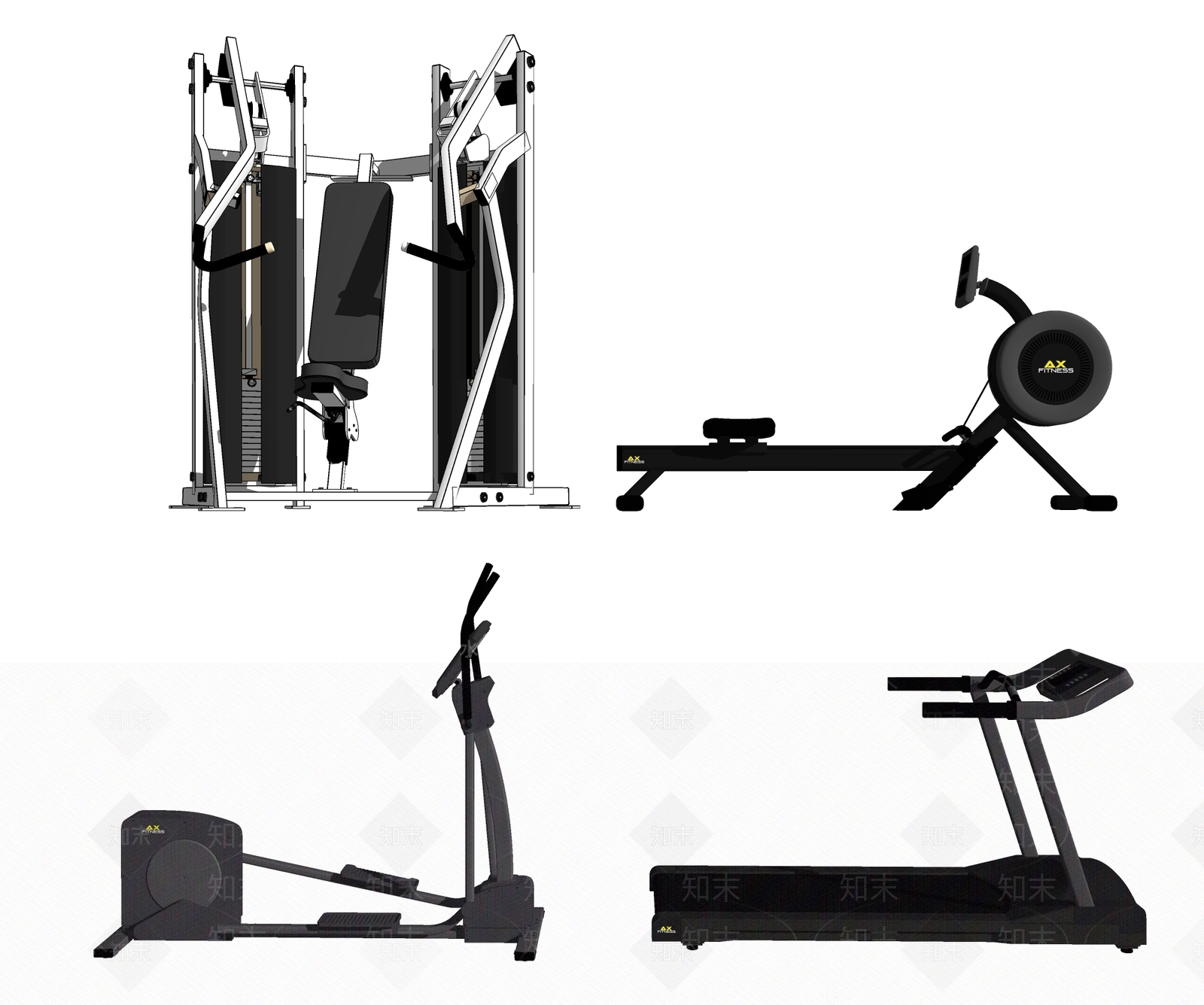 现代风格健身器材SU模型下载【ID:556606705】