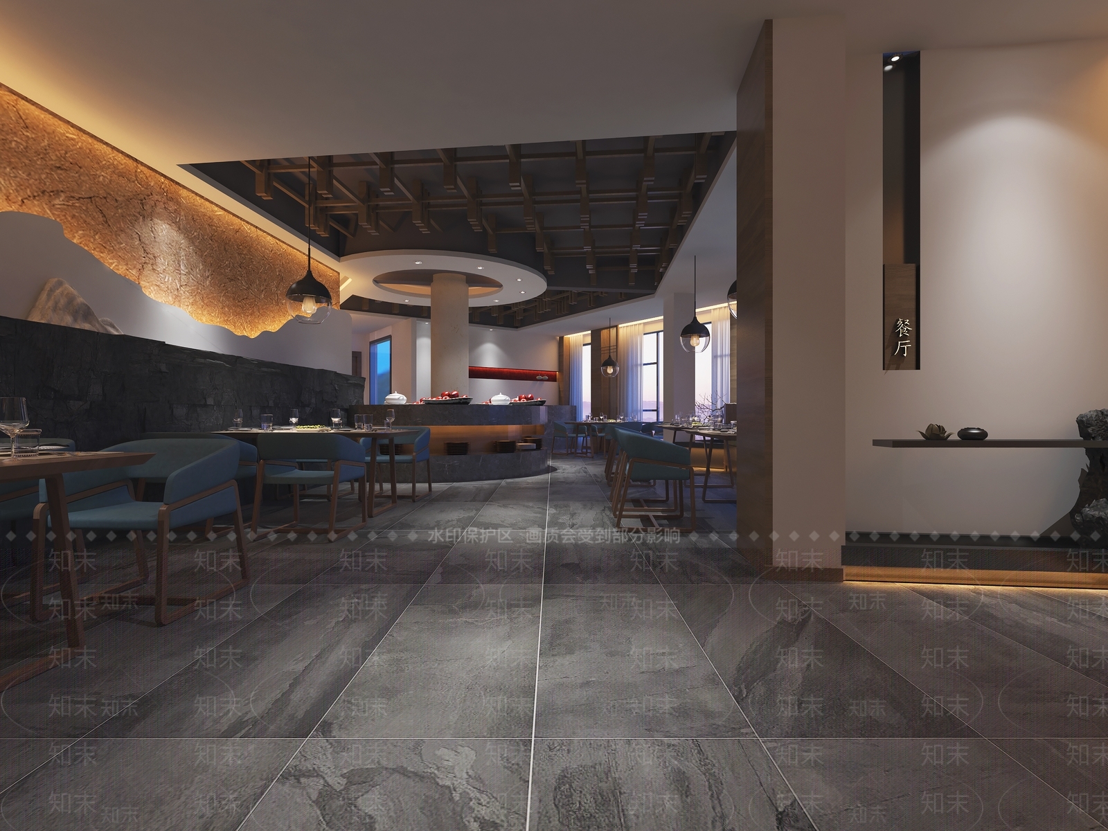 新中式餐厅3D模型下载【ID:756636738】