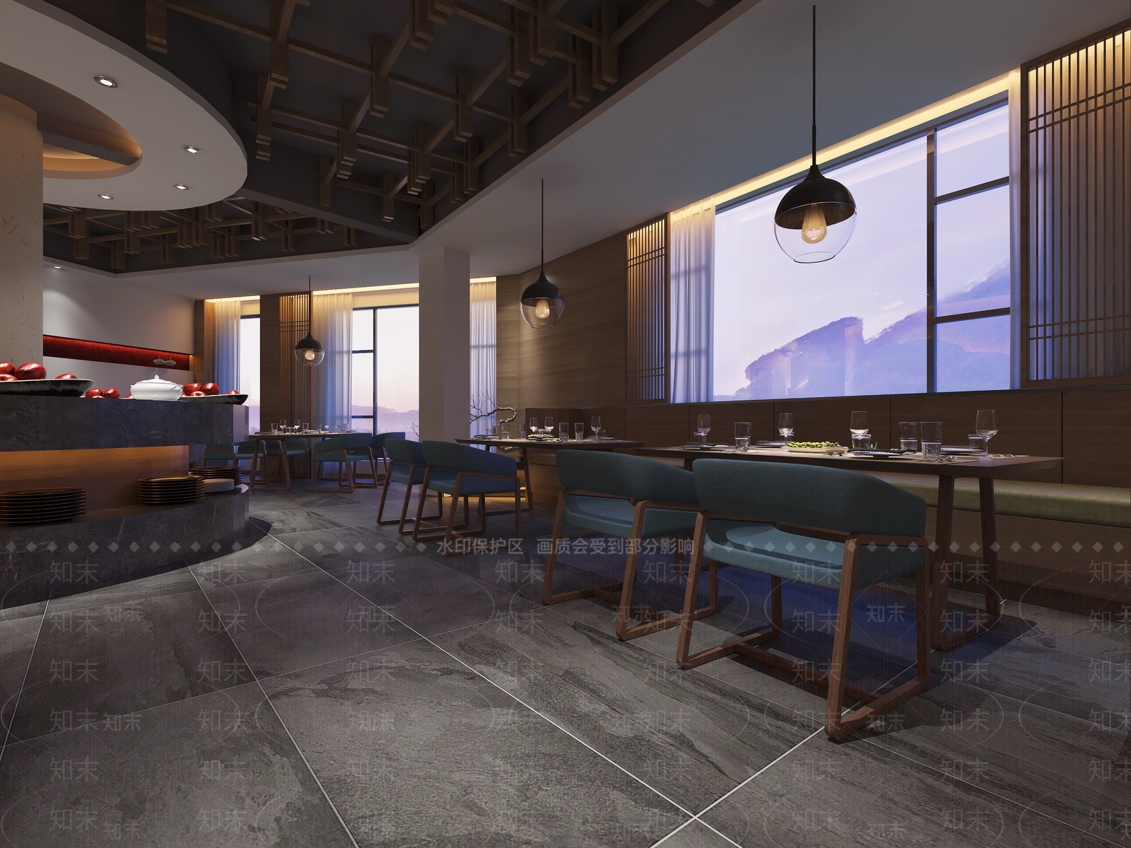 新中式餐厅3D模型下载【ID:756636738】