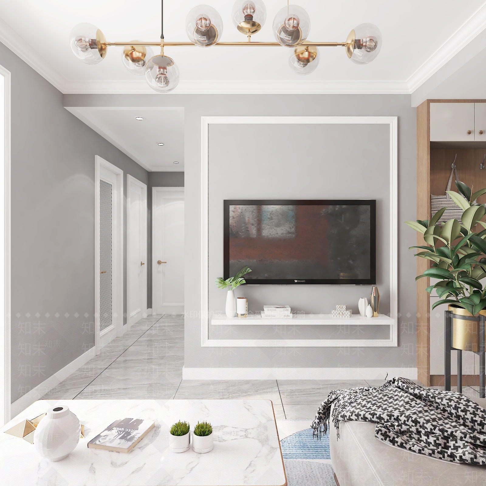 北欧小户型灰色系家居客厅3D模型下载【ID:756698743】