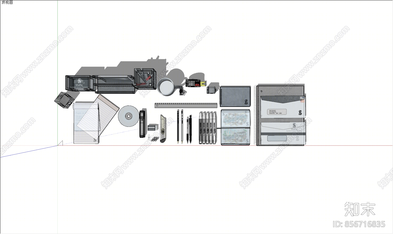现代风格办公用品组合SU模型下载【ID:856716835】
