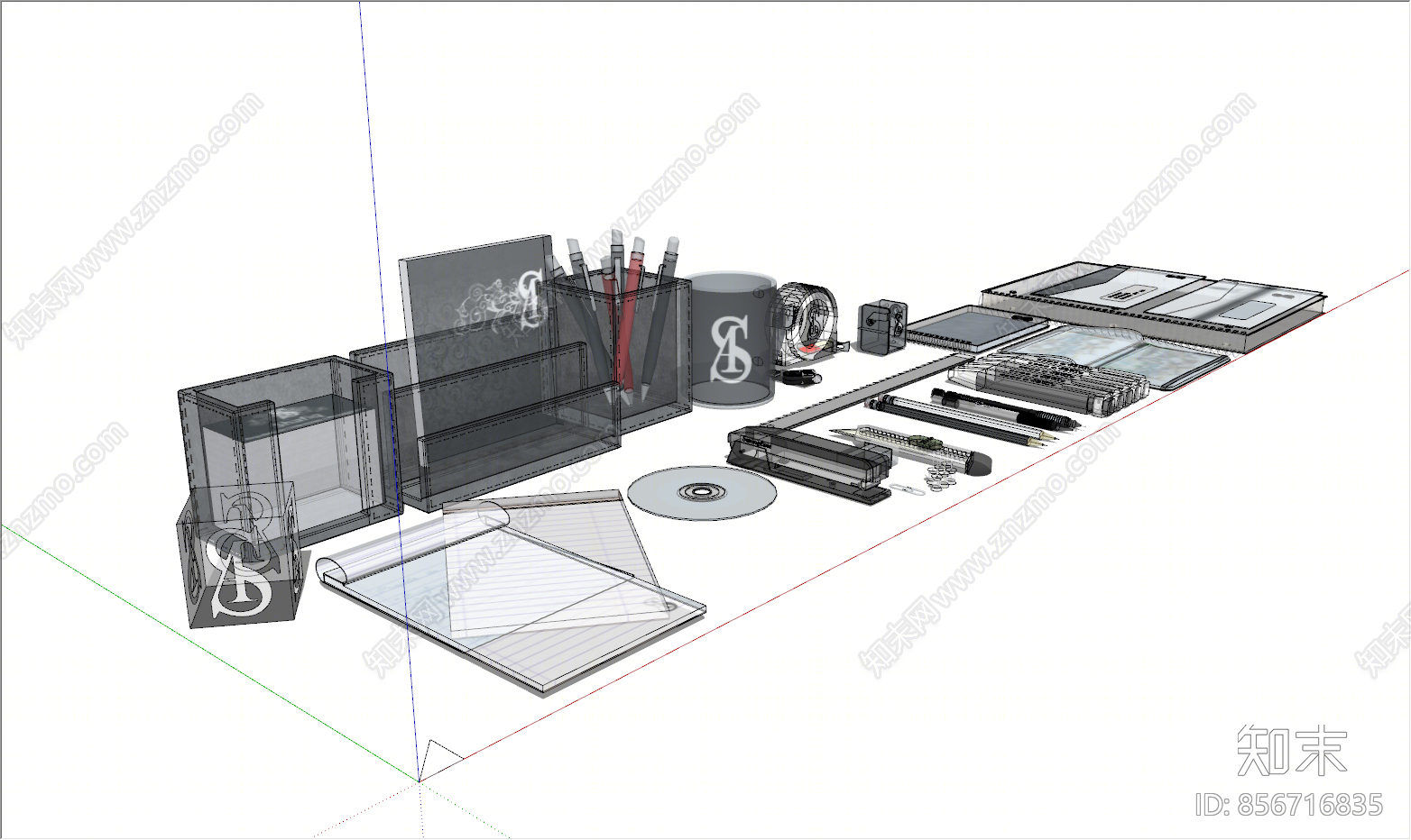 现代风格办公用品组合SU模型下载【ID:856716835】