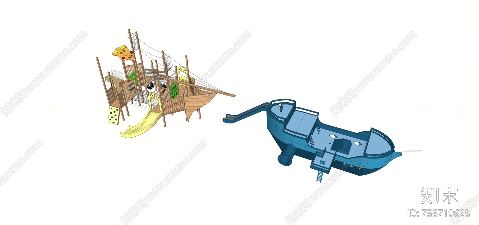 现代儿童海盗船滑梯SU模型下载【ID:756719628】