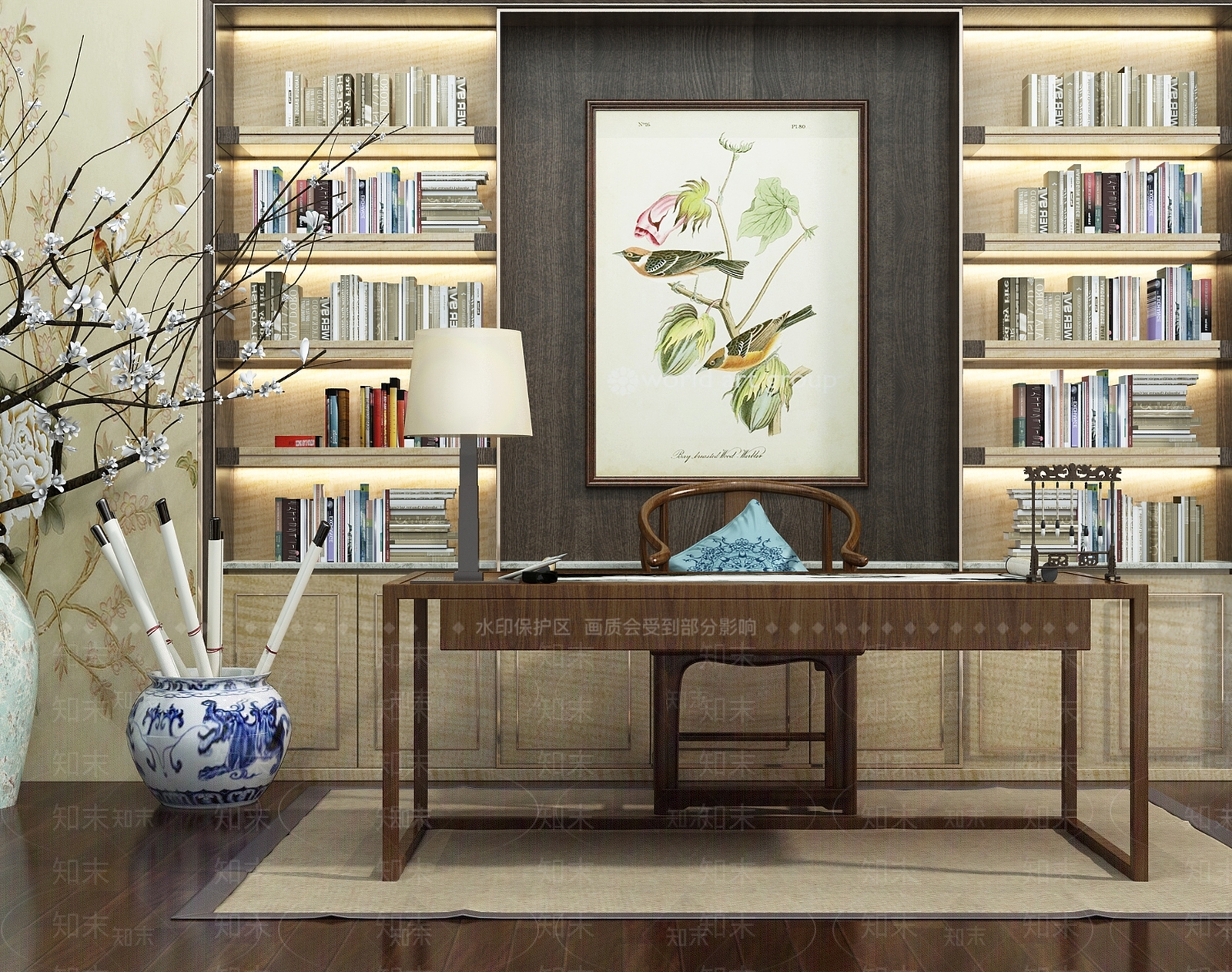 新中式书桌椅子3D模型下载【ID:356728791】