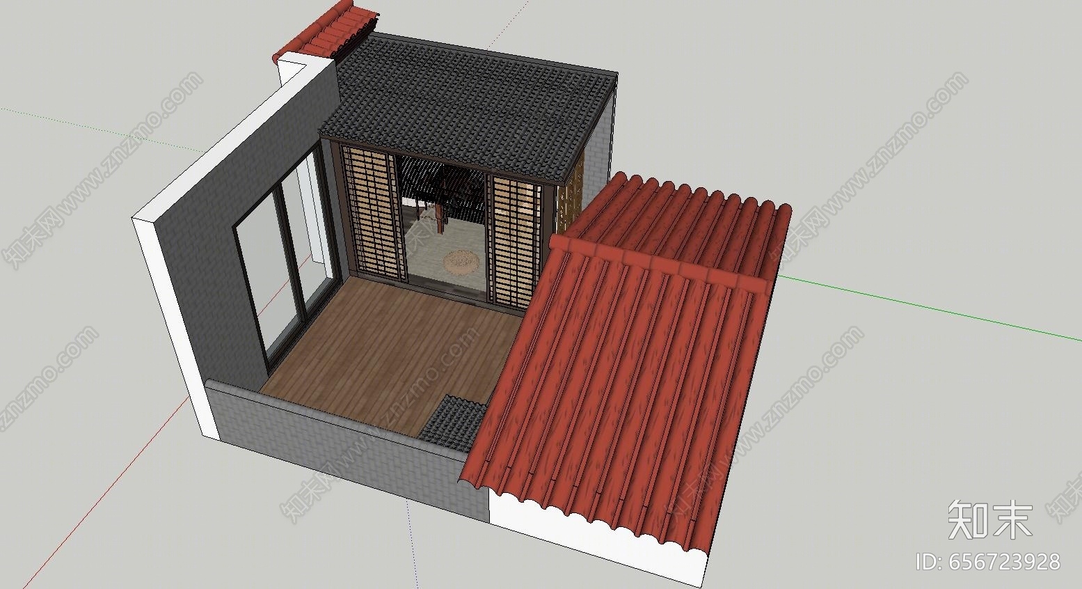 日式风格屋顶花园SU模型下载【ID:656723928】