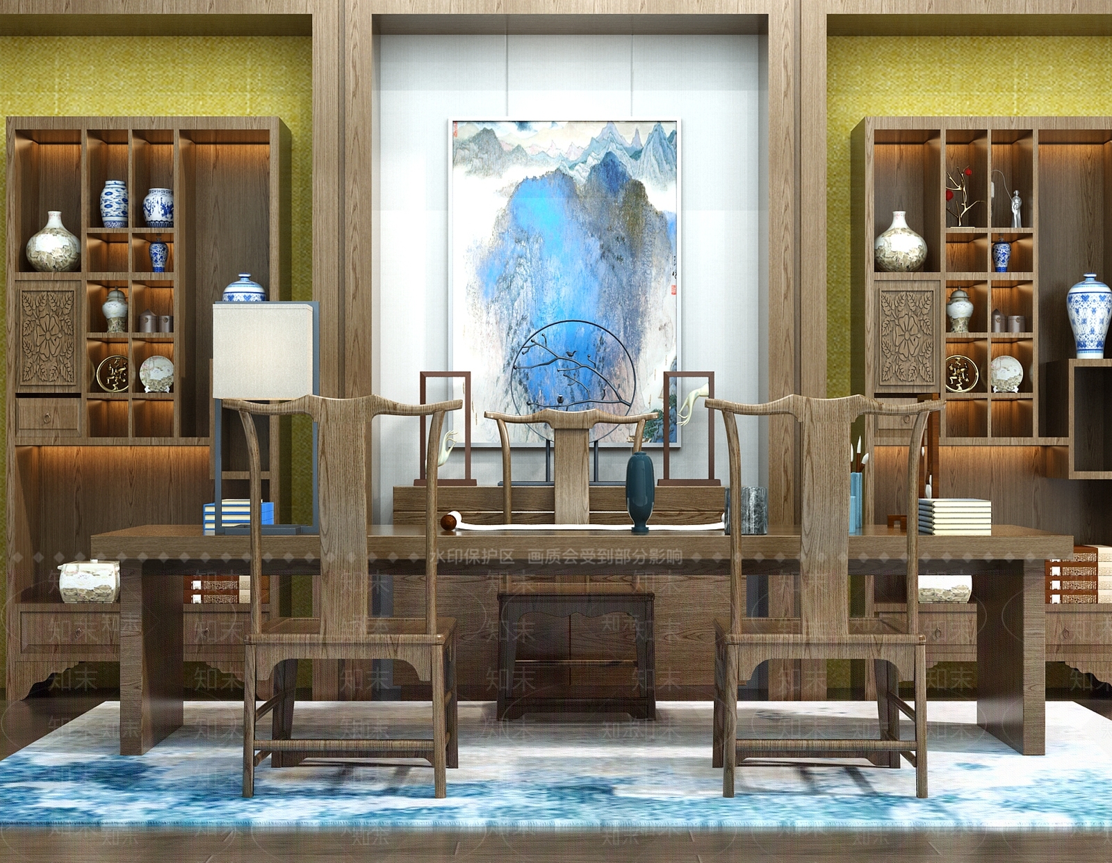 新中式书桌椅子3D模型下载【ID:356728796】