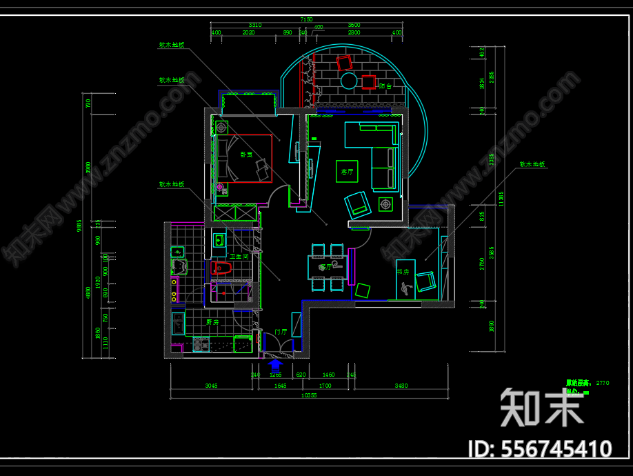 现代家装cad施工图下载【ID:556745410】