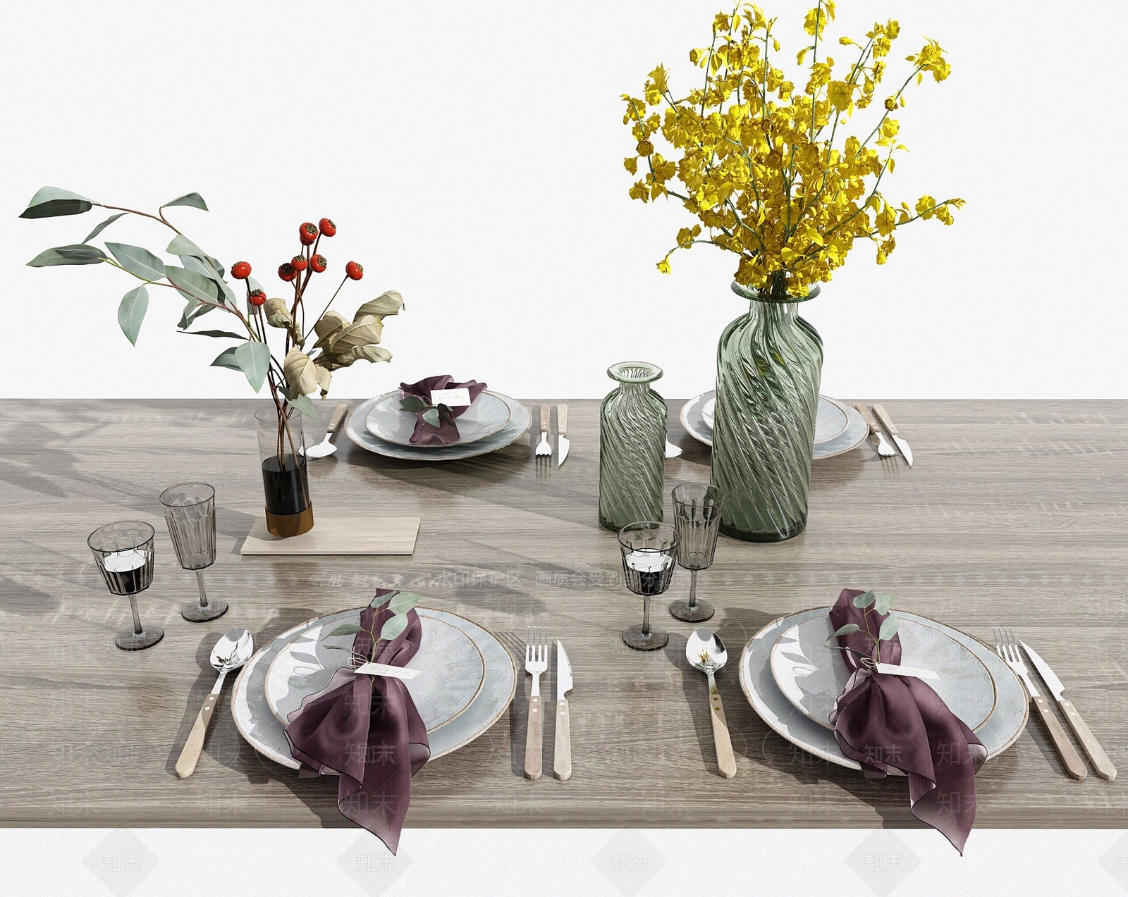 现代餐桌餐盘3D模型下载【ID:956780146】