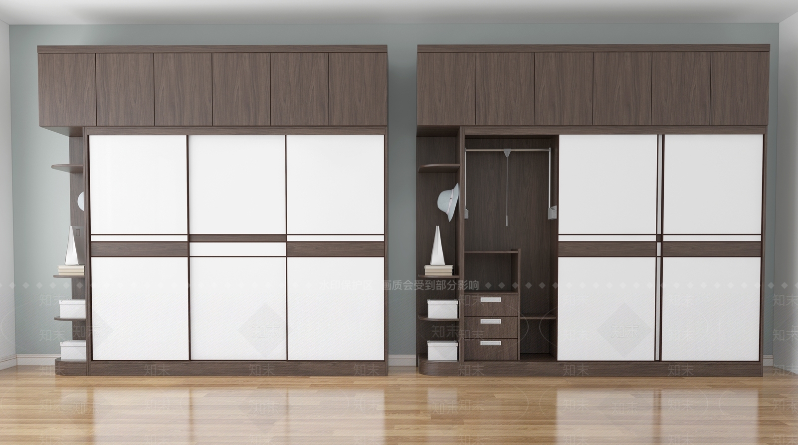 北欧推拉门衣柜3D模型下载【ID:956782977】