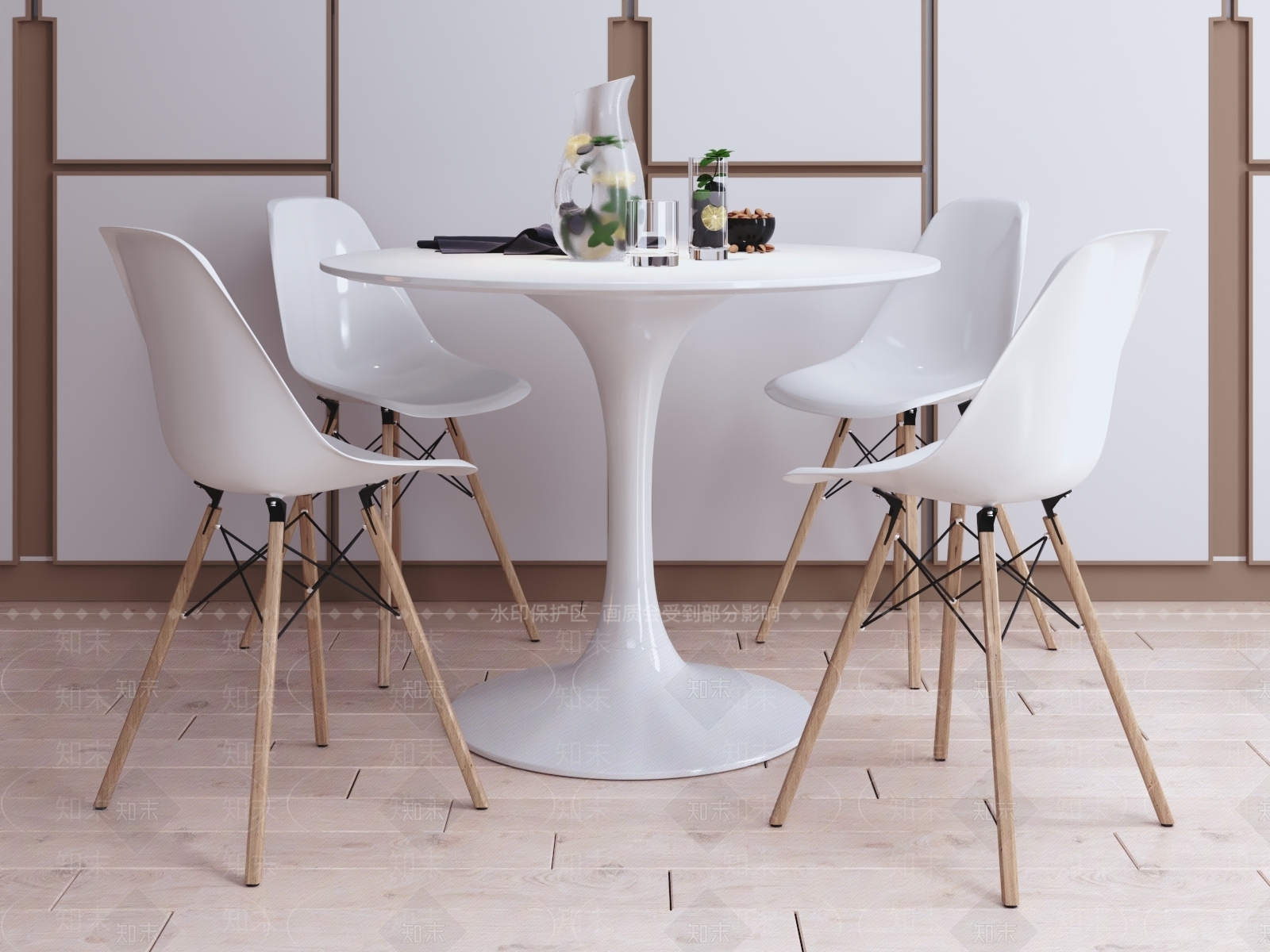 北欧圆形餐桌椅组合3D模型下载【ID:356805479】
