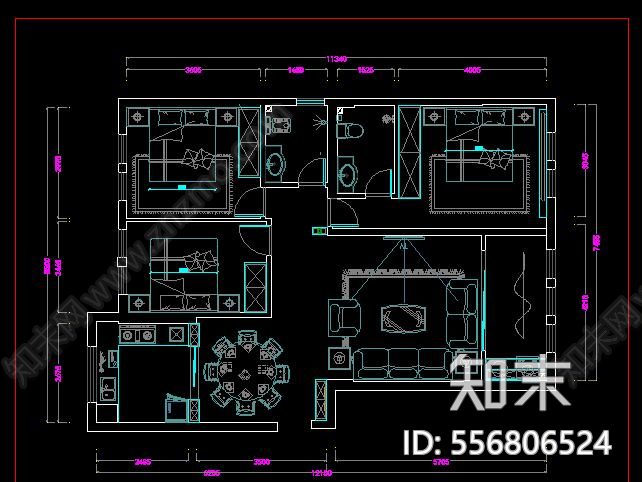 现代家装全套施工图cad施工图下载【ID:556806524】