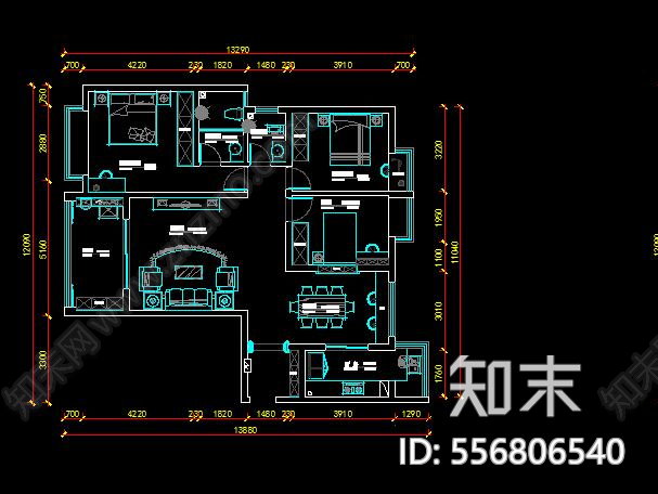 北欧家装施工图cad施工图下载【ID:556806540】