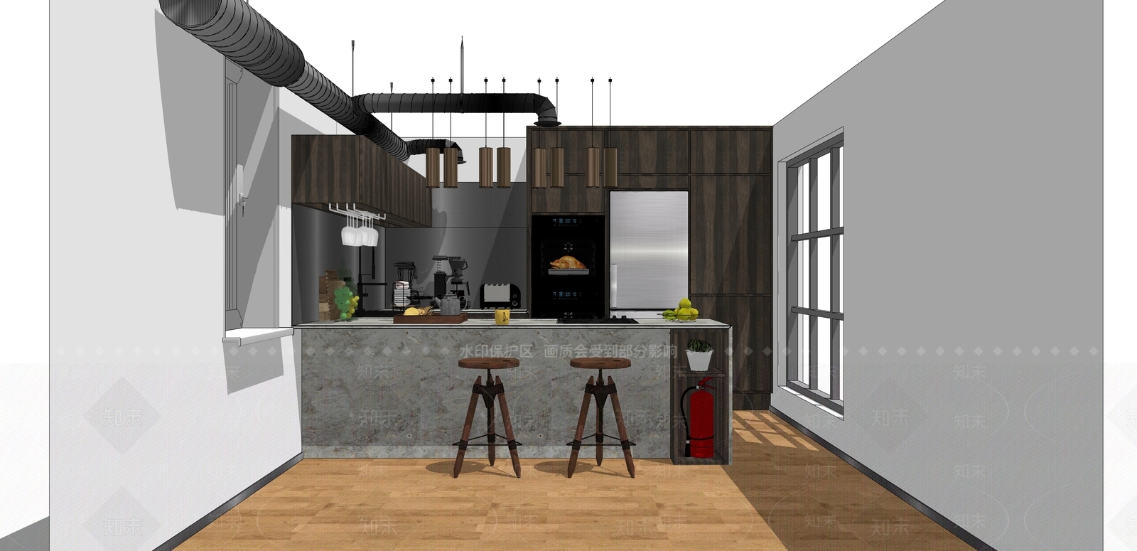 工业风格酒店厨房SU模型下载【ID:956844327】