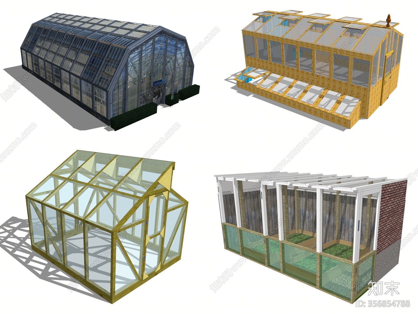 现代风格玻璃大棚SU模型下载【ID:356854788】