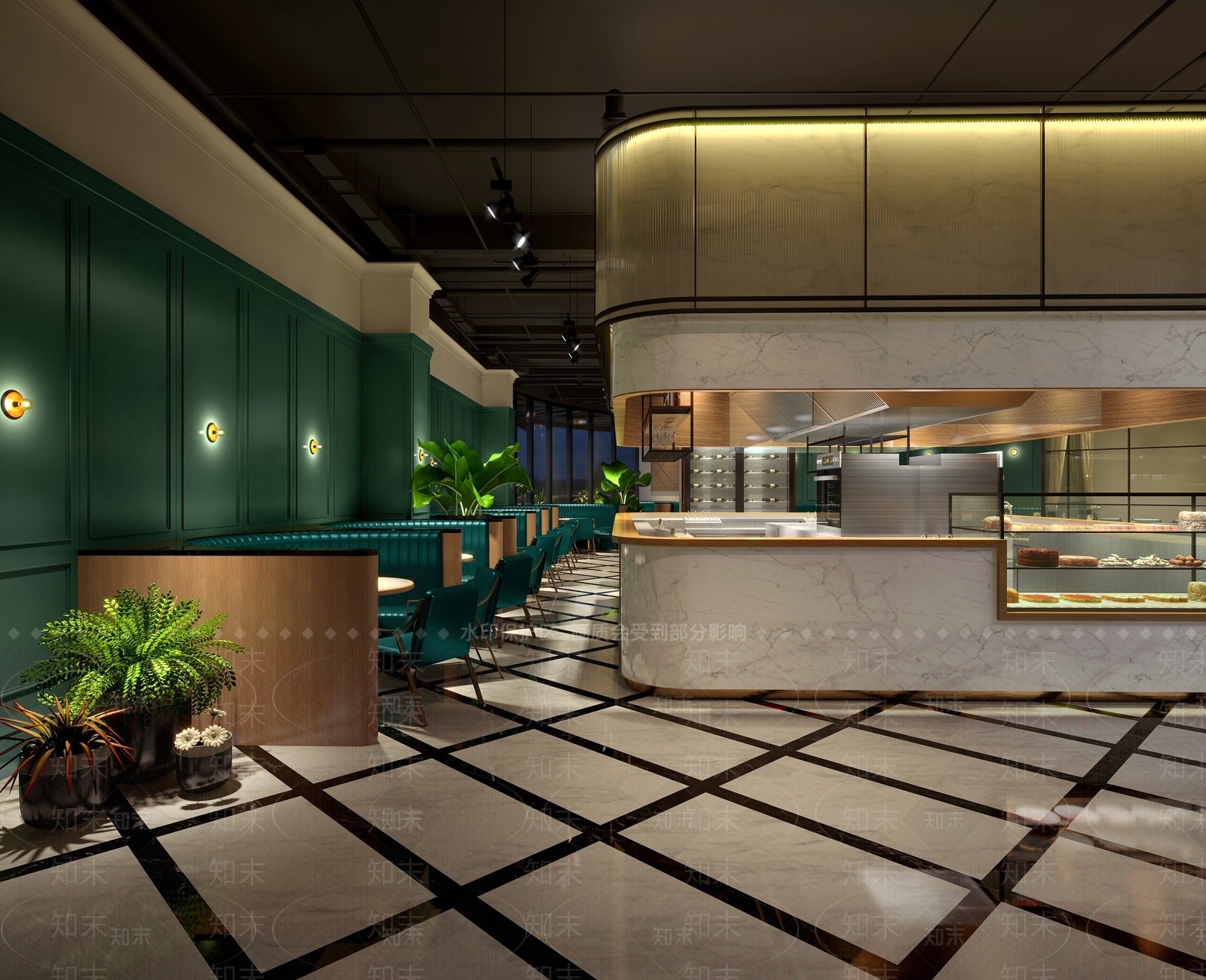 现代全日制餐厅吧台3D模型下载【ID:356864304】