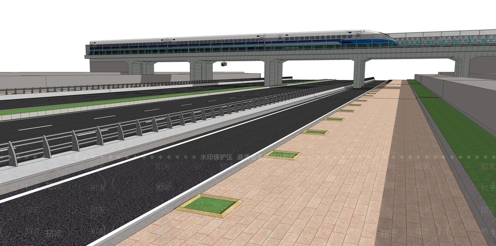 现代风格道路SU模型下载【ID:956875715】