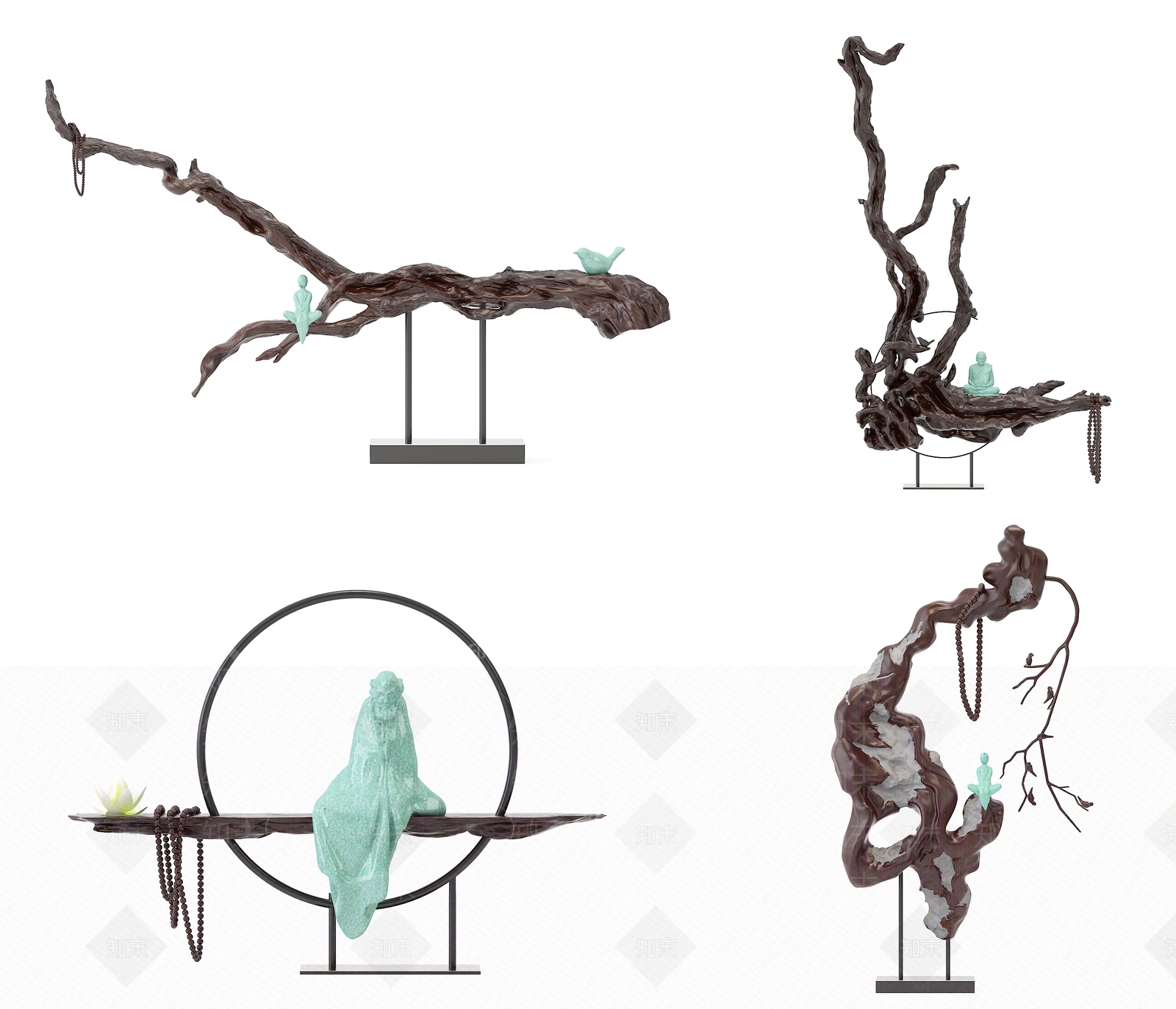 新中式根雕摆件3D模型下载【ID:356908840】