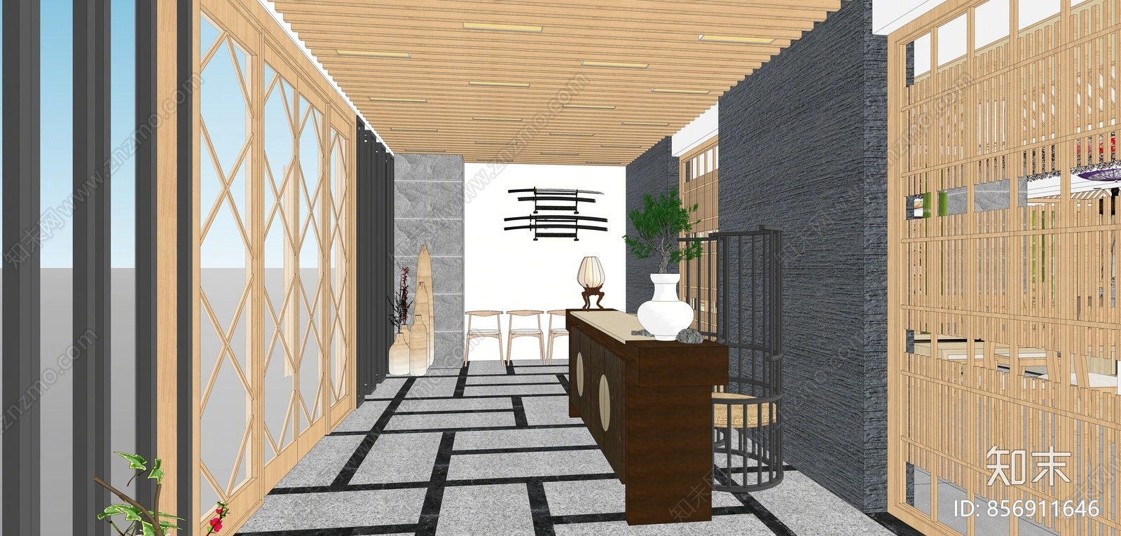 日式风格日式餐厅SU模型下载【ID:856911646】