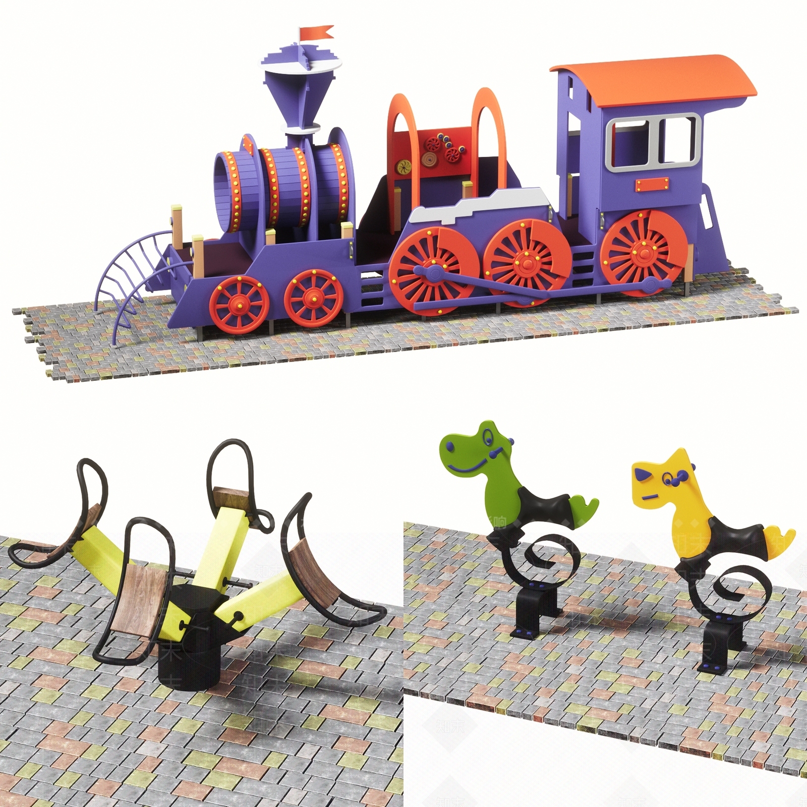 现代儿童户外中小型娱乐设施3D模型下载【ID:856914020】