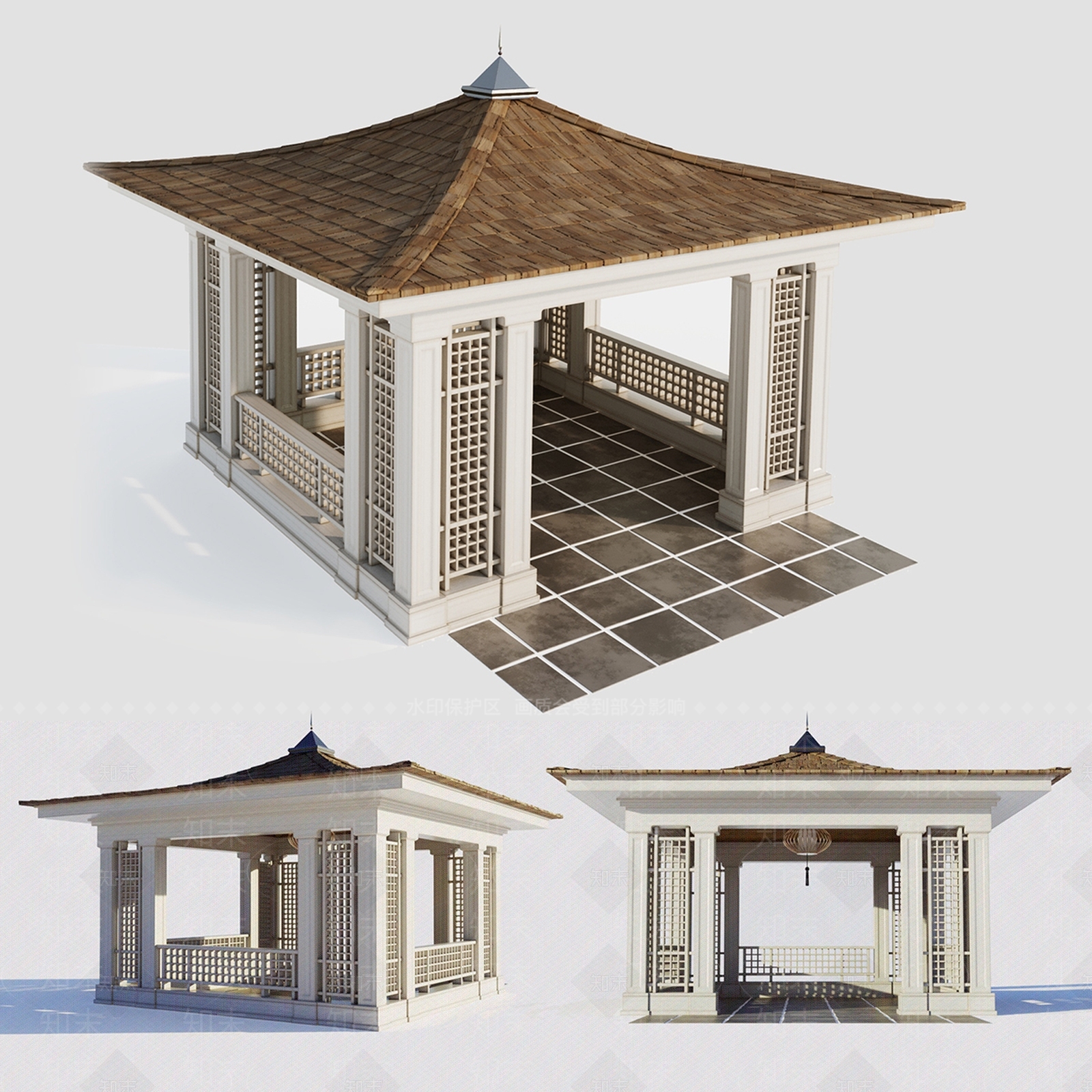 中式凉亭建筑3D模型下载【ID:656930094】