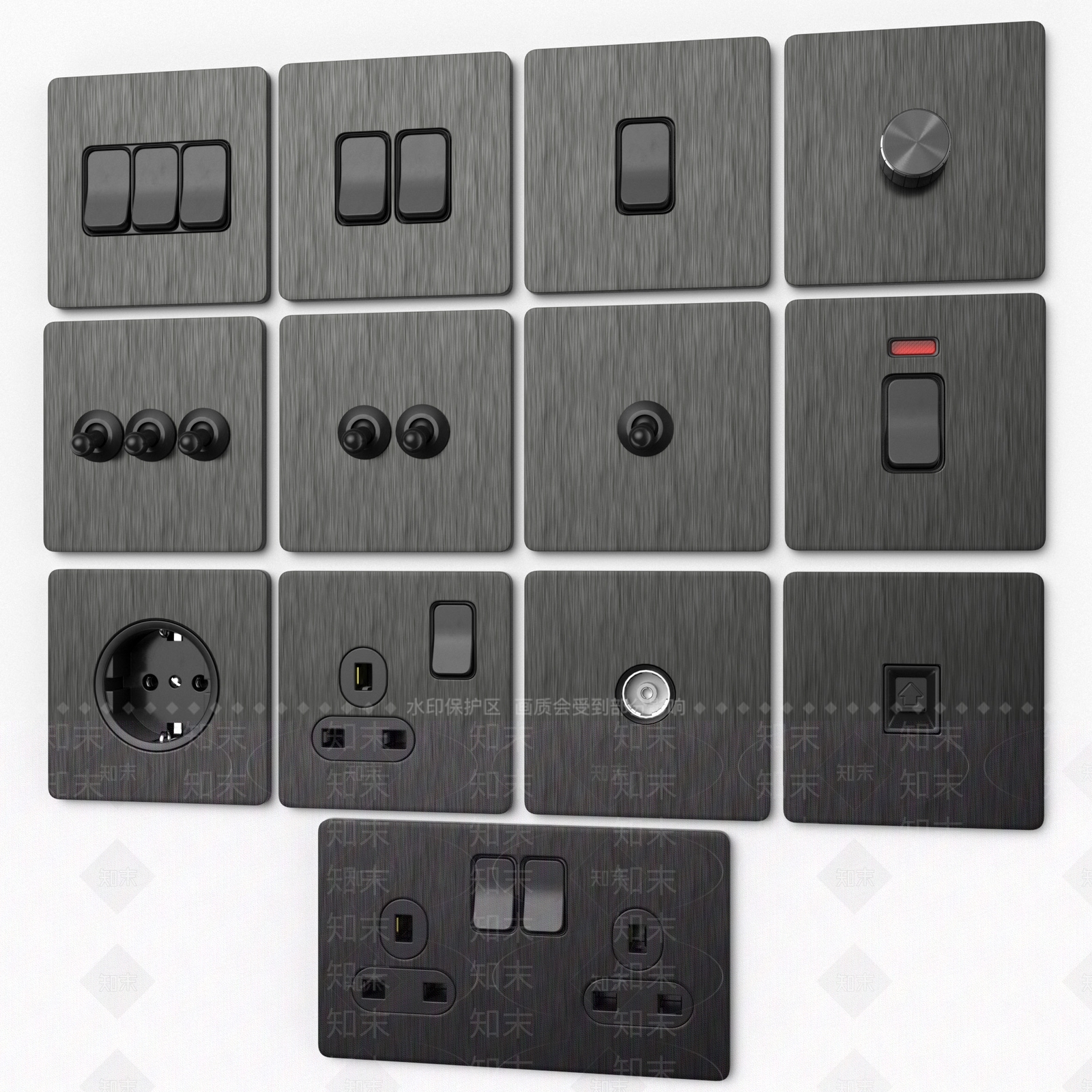 现代插座开关面板3D模型下载【ID:756939393】