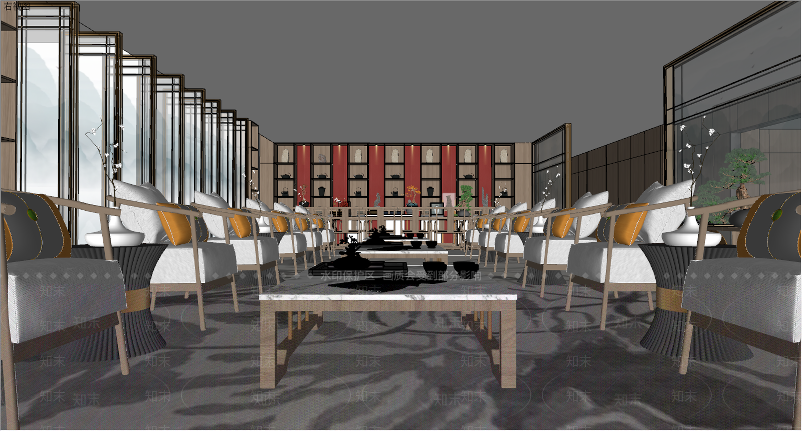新中式风格酒店会所SU模型下载【ID:956949754】