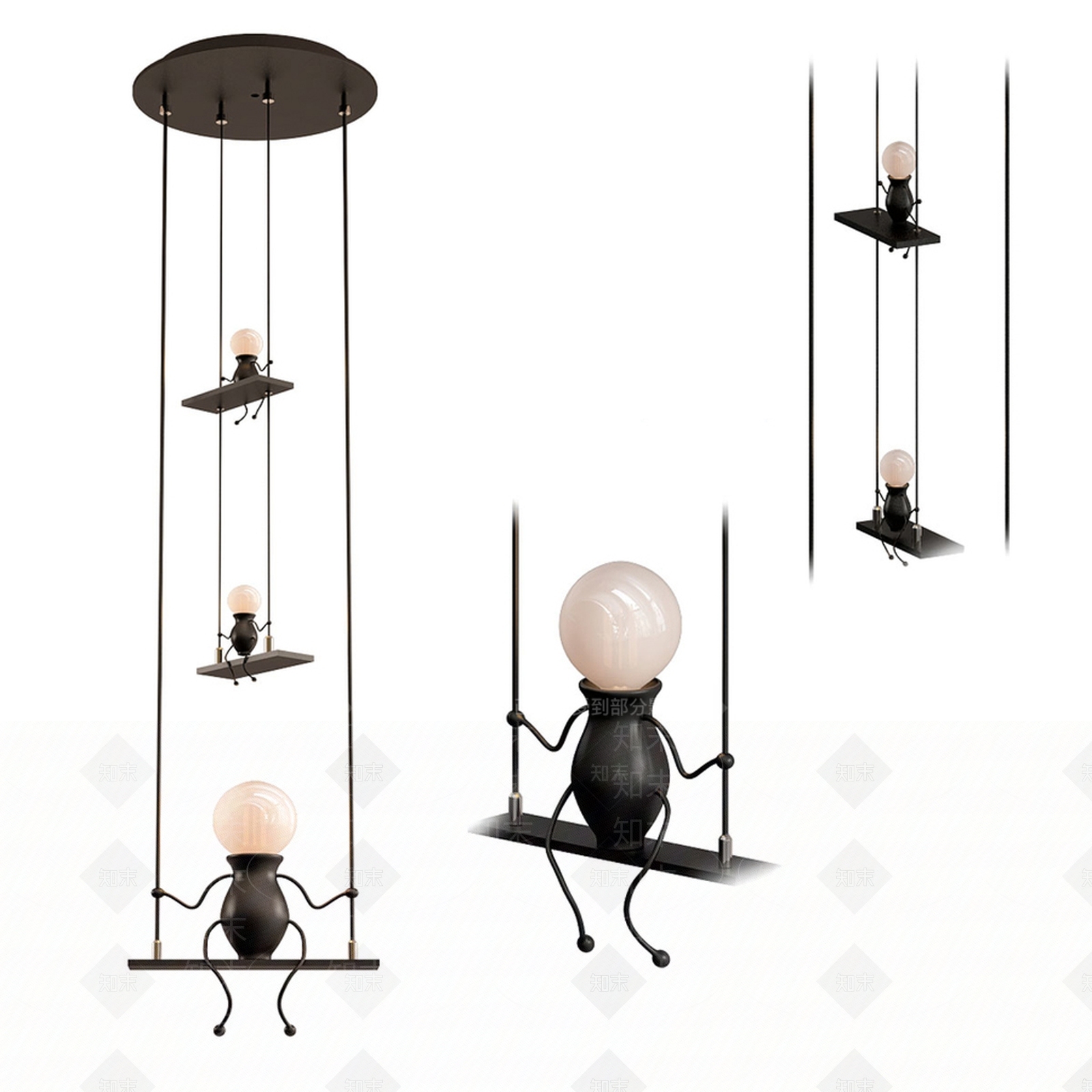 现代人物灯泡吊灯3D模型下载【ID:556984863】