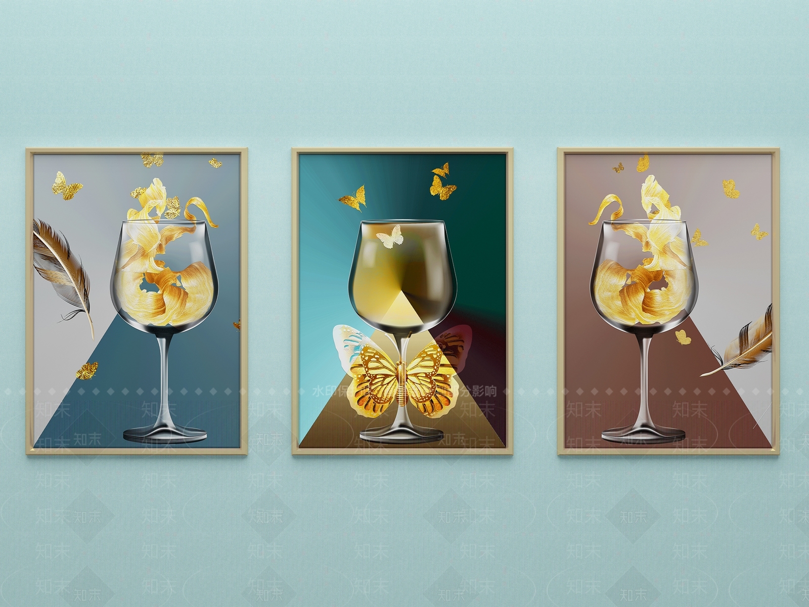 现代酒杯装饰画3D模型下载【ID:157051707】
