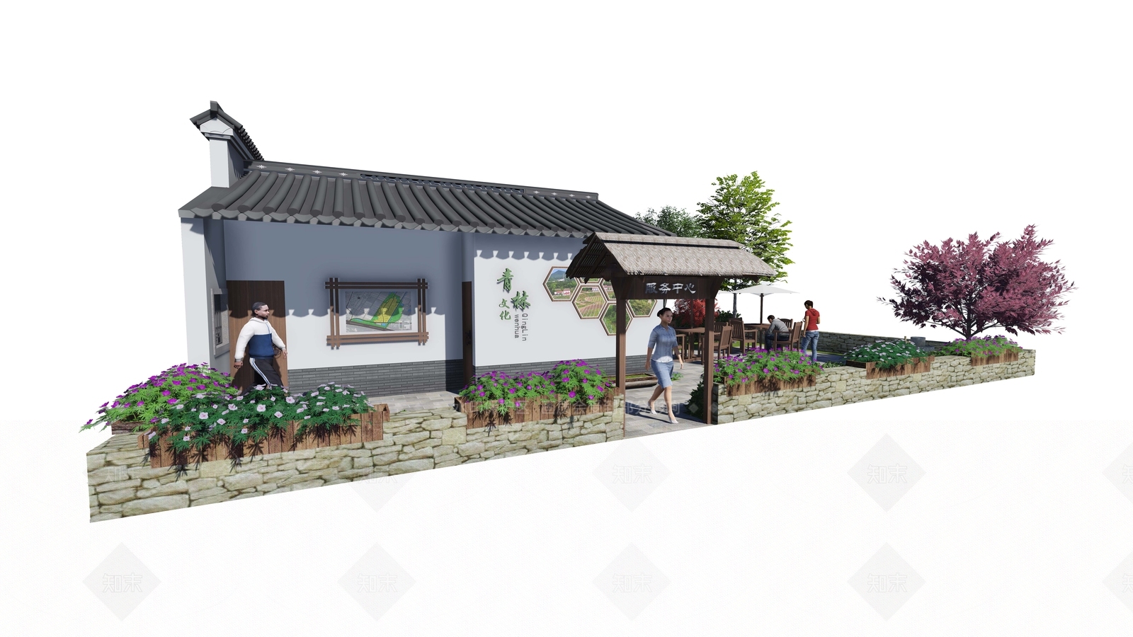 中式乡村庭院景观设计SU模型下载【ID:557053987】