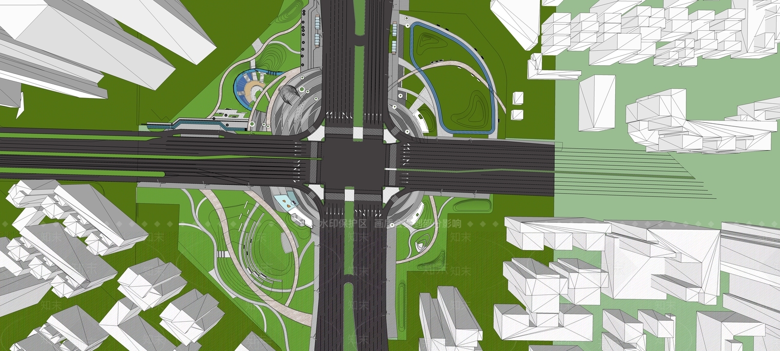 现代风格道路SU模型下载【ID:557055700】